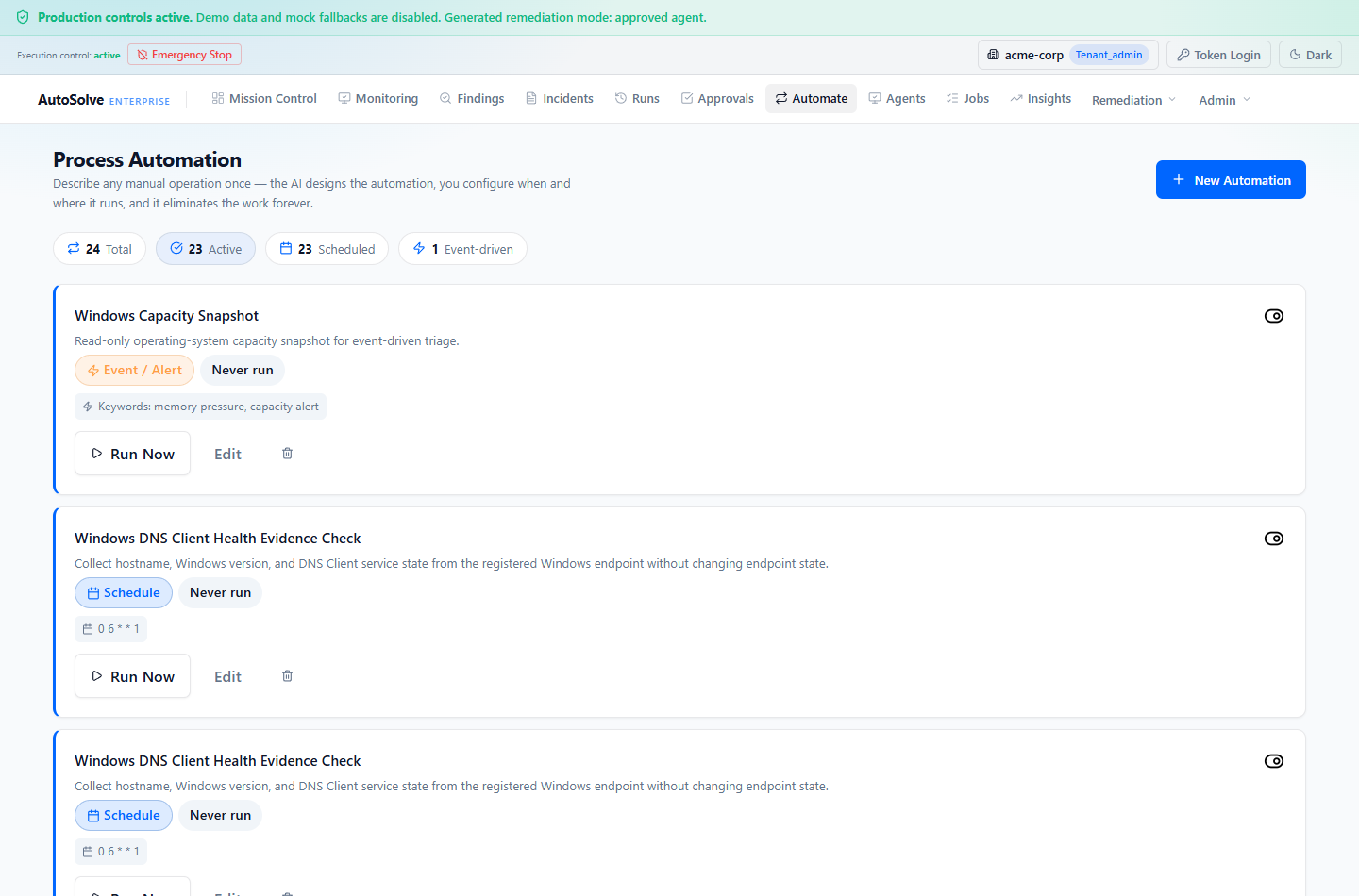 Process Automation application screen
